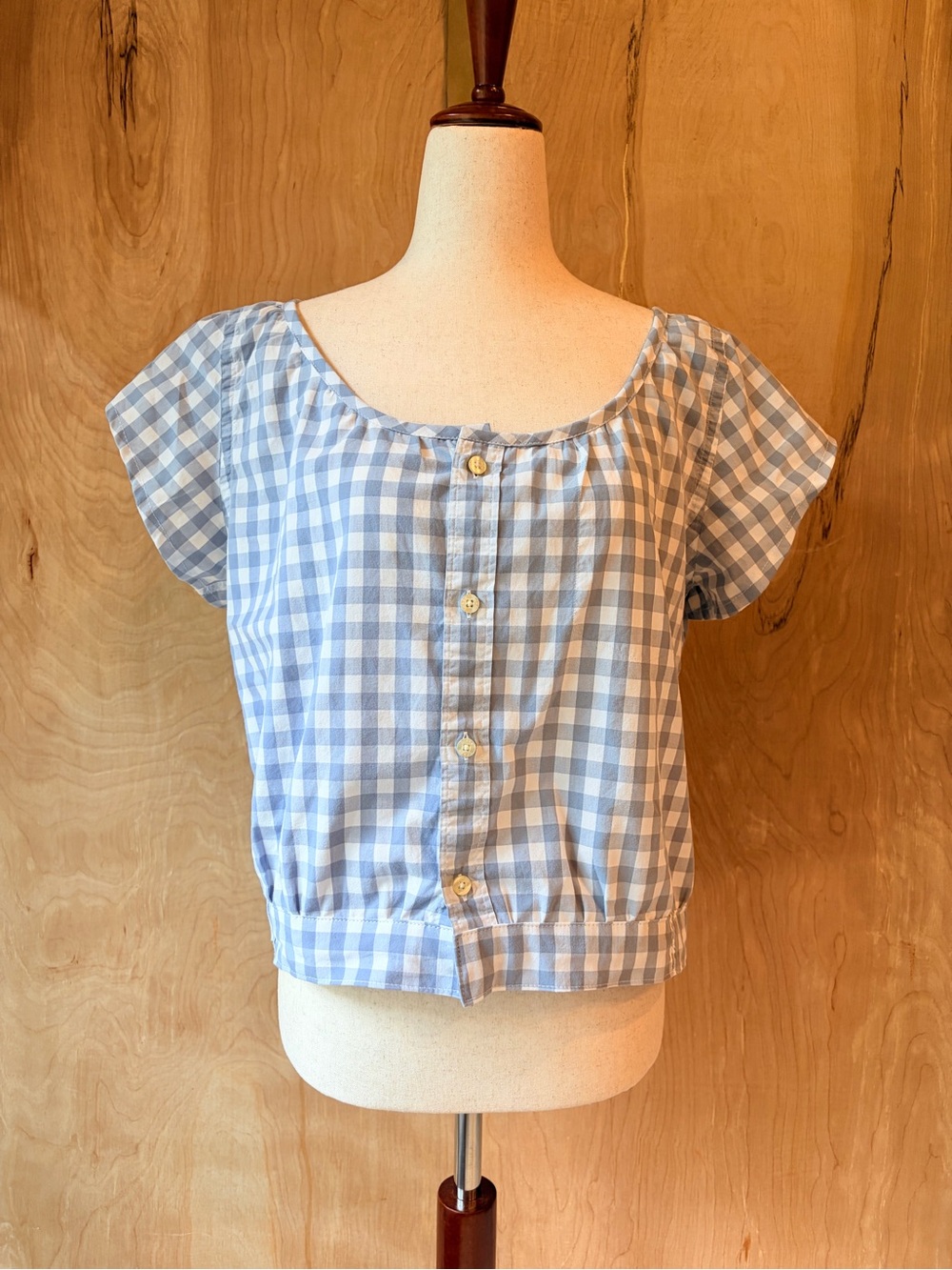 Light Blue Gingham Button-Front Women’s Top